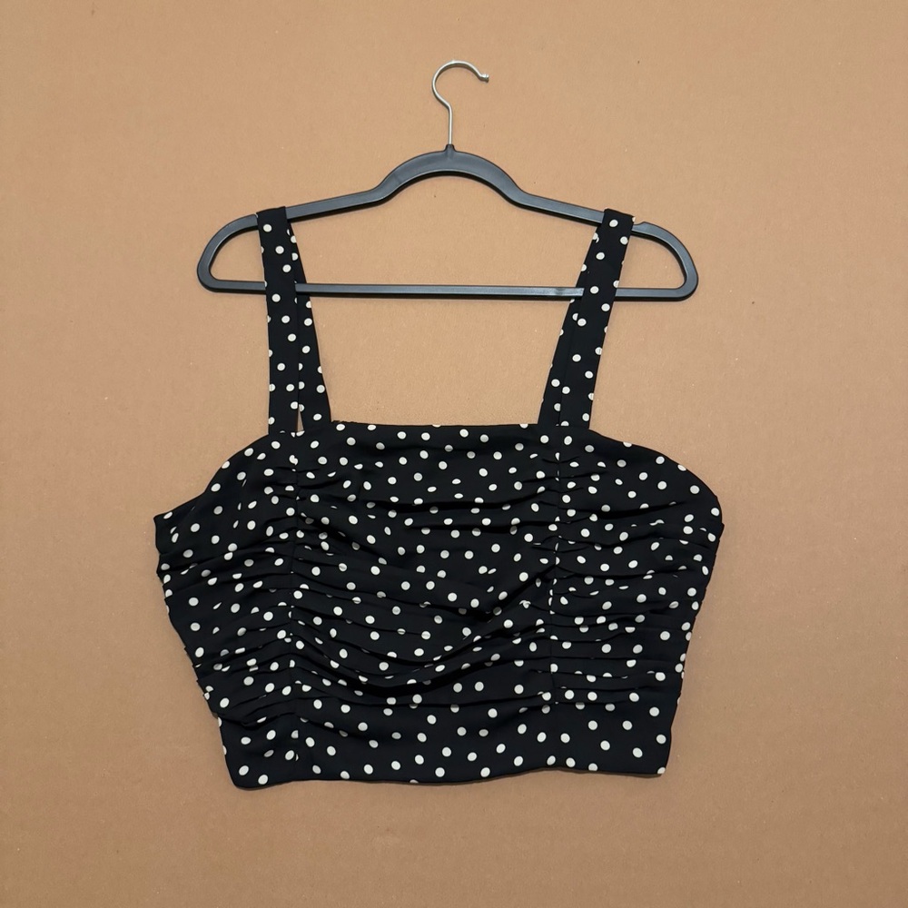 Barbiecore Black and White Polka Dot Cropped Tank Top